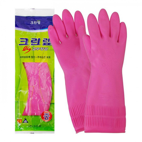 Перчатки из натурального латекса c внутренним покрытием (укороченные) розовые, размер M, CLEAN WRAP, 1пара