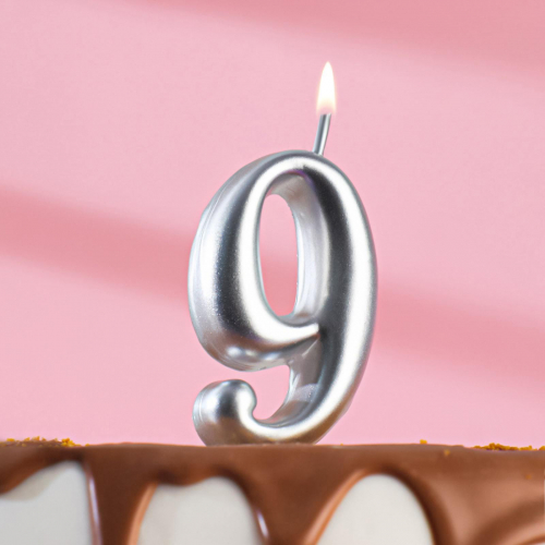 Свеча для торта цифра "Серебряная" "9" 