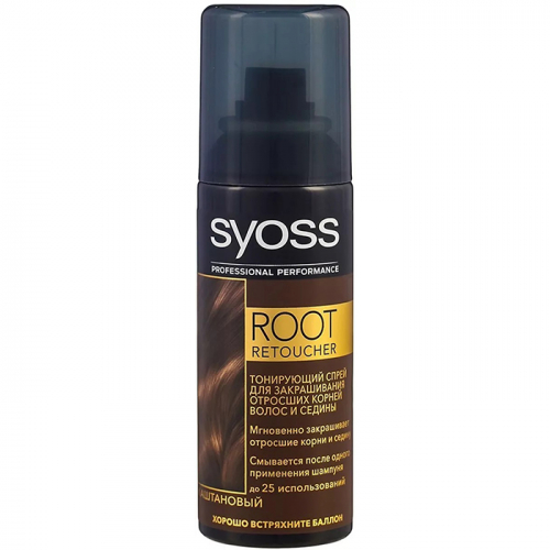 ССпрей-краска Root Retoucher, Каштановый, для закрашивания отросших корней и седины, SYOSS, 120 мл