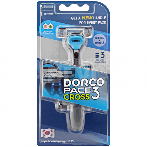 Станок для бритья Pace 3 Cross DORCO с плавающей головкой + комплект из 4 кассет 