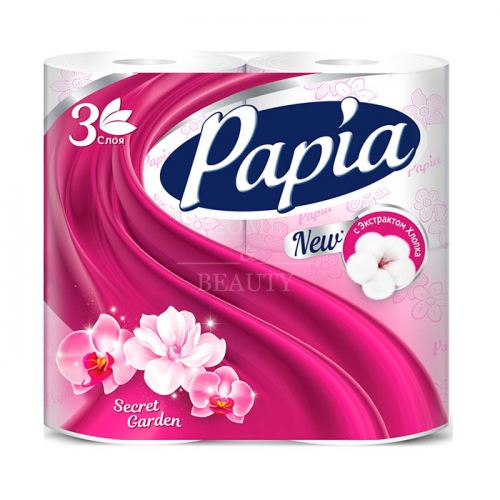 PAPIA Туалетная бумага Secret Garden ароматизированная, трехслойная, 4 рулона