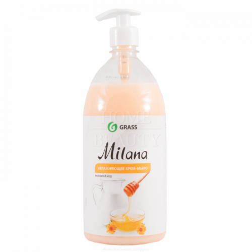 GRASS MILANA Крем-мыло жидкое с дозатором Молоко и мёд 1000 мл