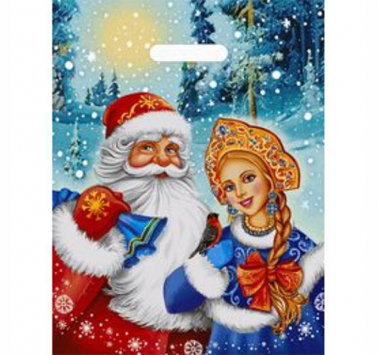 Пакет НГ Дед Мороз и Снегурочка с вырубной ручкой ИНТЕРПАК 31х40 см (60мкм) 