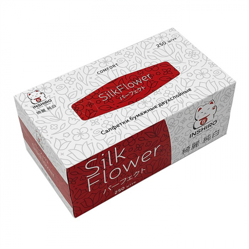 Салфетки в коробке INSHIRO SilkFlower 2-х. сл. белые (кор. красно-белая) 250 шт.
