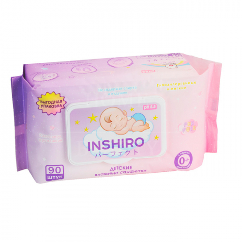 INSHIRO Салфетки влажные детские экстракт алоэ и ромашки 90 шт