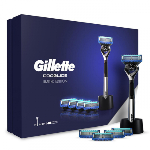 Подарочный набор GILLETTE FUSION ProGlide Flexb (бритва Chrome с 1 кассетой, 4 кассеты, подставка)