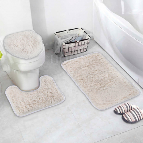 ДОЛЯНА Набор ковриков для ванны и туалета 3 шт 32х40, 40х50, 50х80 см "Плюшевый" цвет белый