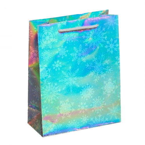 Пакет подарочный голография вертикальный «Снежинки», MS 18  x 23 × 8 см   