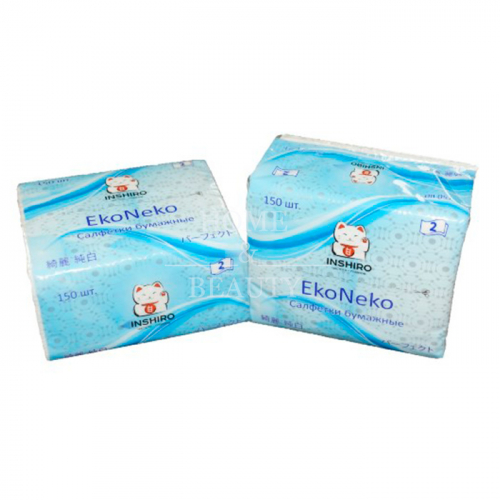  Салфетки EkoNeko 2-х слойные в мягкой упаковке белые (голуб. уп) 150 шт INSHIRO