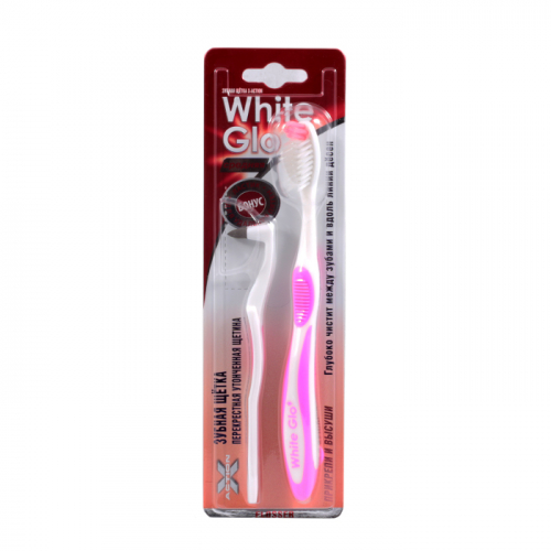 WHITE GLO Зубная щетка Flosser + ластик для удаления налета (утонченная щетина)