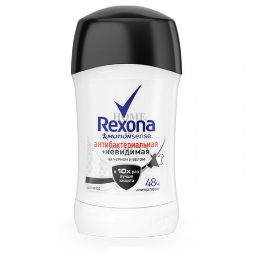 REXONA Дезодорант-стик Антибактериальная и невидимая на черном и белом, 40 мл