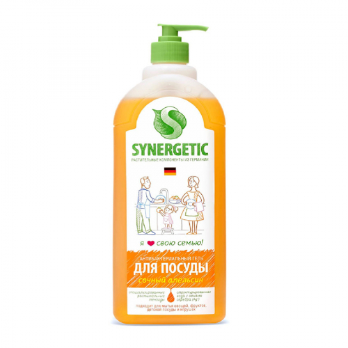 Биоразлагаемое средство для мытья посуды детских игрушек с ароматом апельсина SYNERGETIC 0,5л