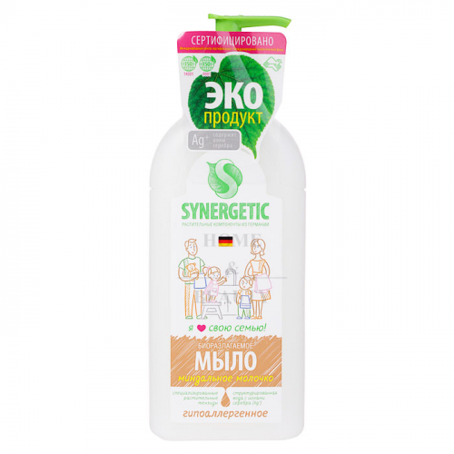Мыло жидкое биоразлагаемое для мытья рук и тела "Миндальное молочко" торговая марка "SYNERGETIC" 0.5л