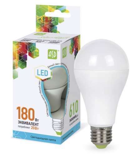 ASD Лампа светодиодная ЛОН A60 E27 20W 4000К 119x65 пластик/алюм standard 4204
