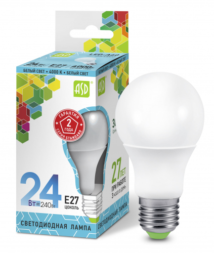 ASD Лампа светодиодная ЛОН A65 E27 24W 4000К 119x65 пластик/алюминий standard 4272
