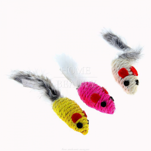 ПИЖОН Игрушка для кошек Мышь сизалевая малая с меховым хвостом 5,5 см, микс цветов