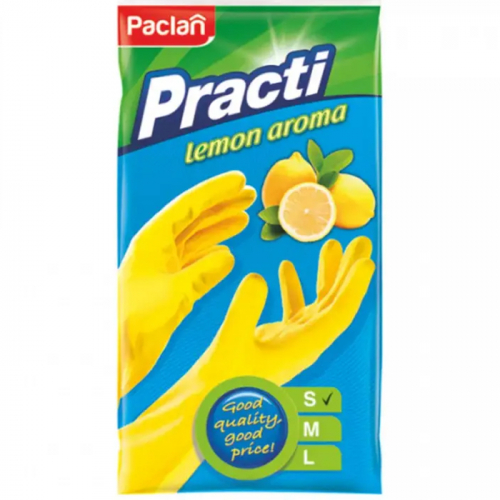 Перчатки хозяйственные с х\б напылением с ароматом лимона PACLAN Разм.S