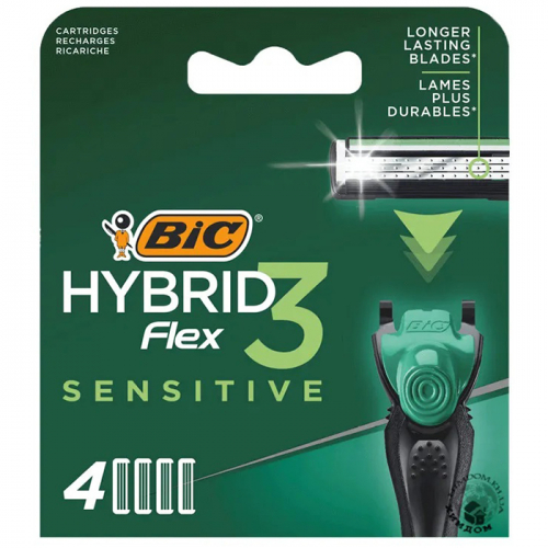 Картриджи Hybrid 3 Flex Sensitive, BIC, 4 шт