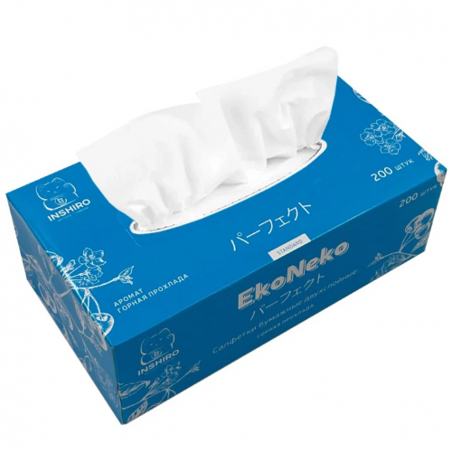 Салфетки в коробке Горная прохлада 2-сл белые EkoNeko, INSHIRO, 200 шт (в ассортименте)