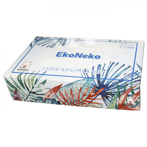 Салфетки в коробке Стандарт 2-сл белые EkoNeko, INSHIRO, 130 шт (в ассортименте)