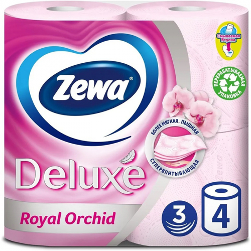 Туалетная бумага Deluxe Орхидея 3 слоя, ZEWA, 4 шт