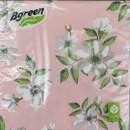 Салфетки трёхслойные "Жасмин розовый фон" BULGAREE GREEN 33*33 см. 20 шт.