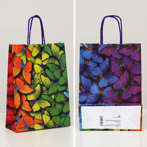 Пакет крафт «Радужные бабочки», UPAK LAND, 18×8×25 см 