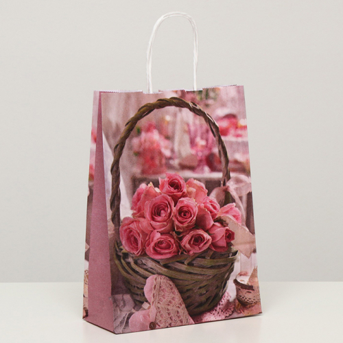 Пакет крафт «Корзина роз», UPAK LAND, 18×8×25 см 