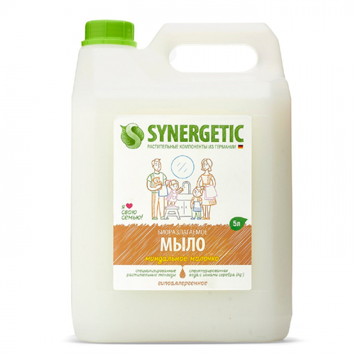 Мыло жидкое биоразлагаемое, для мытья рук аромат Миндальное молочко, SYNERGETIC, 5 л