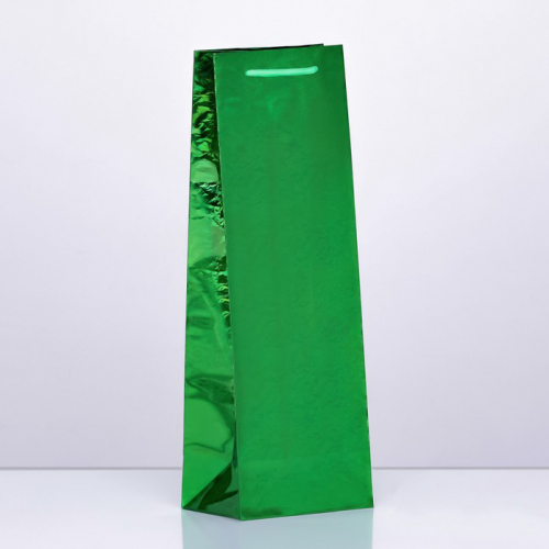 Пакет подарочный под бутылку фольгированный 35 х 12 х 9 см Зеленый  