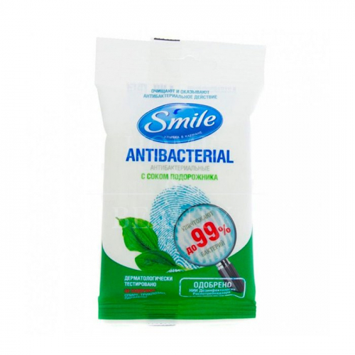SMILE Салфетки антибактериальные с подорожником 15 штук
