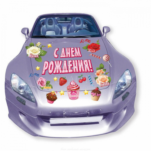 Набор поздравительных магнитов на авто "С Днем Рождения" женский 29,7х42 см