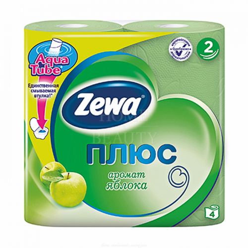 ZEWA Плюс Бумага туалетная 2-х слойная с ароматом Яблока 4 шт
