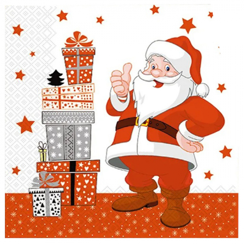 Салфетки трехслойные "Дед Мороз с подарками" 20 шт, BULGAREE GREEN, 33х33 см